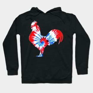 Patriotic Rooster July 4th Farmer Hippie Tie Dye Hoodie